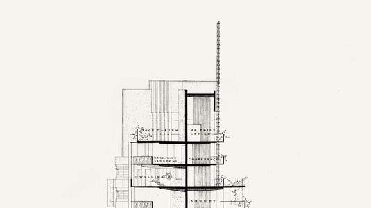 Cantilevered slabs, anchored to the central "trunk". © DR